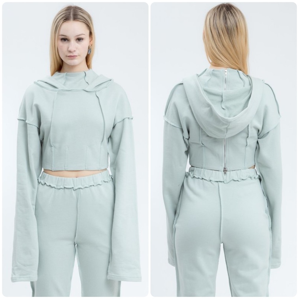 Danielle Guizio Womens Aqua Fleece Corset Cropped Balletcore Edgy Hoodie Size M